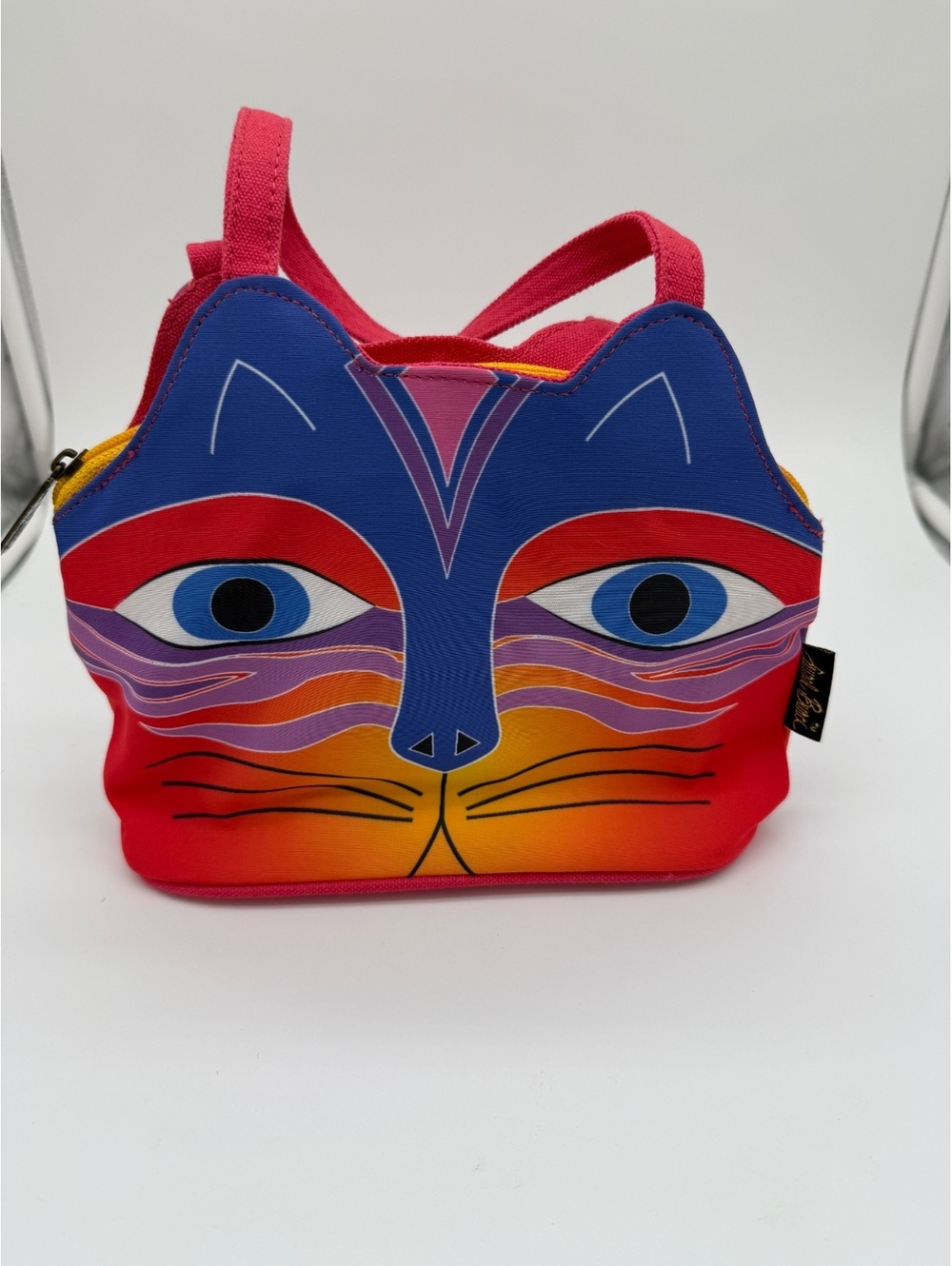 Vintage Laurel Burch Cat Face Handbag Tote Purse Canvas Feline Clan RedBlue Boho
